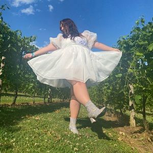 Plus size white puffy dress